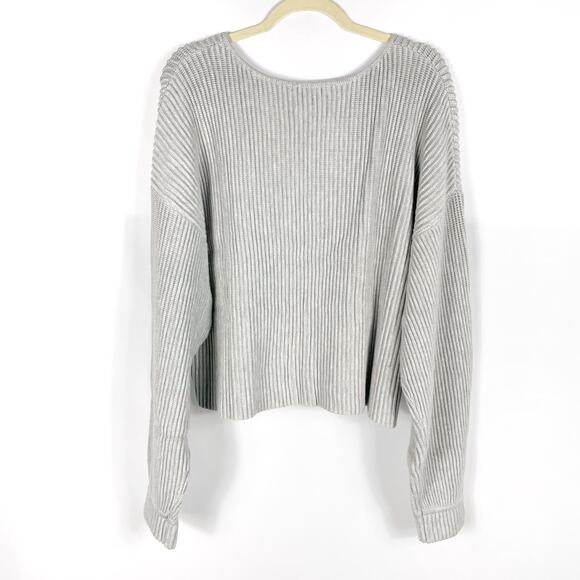Lunya Cozy Cotton Silk Reversible Pullover Sweater Grey Heather Sz L Ribbed - Picture 10 of 10